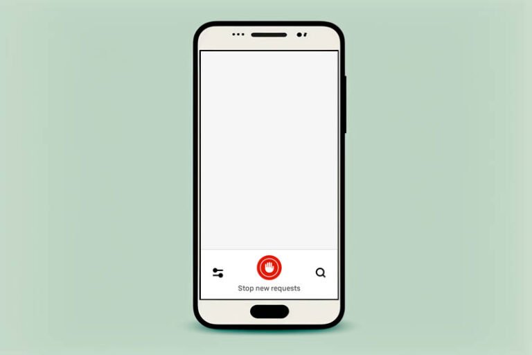 A phone showing Stop New Requests button.